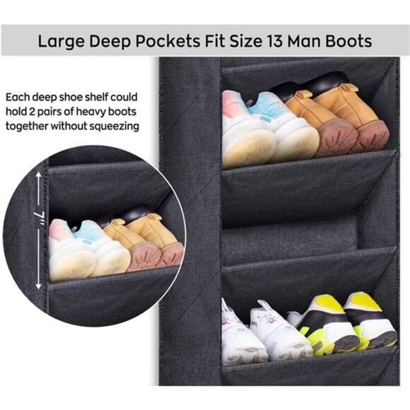 Over The Door Shoe Organizer Rack Hanging Closet Storage 8 Shelf Black - Picture 3 of 8